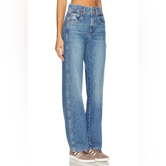 Free People We The Free Aster High Rise Straight Leg Jeans 24 Swarm Blue Denim - Picture 4 of 12